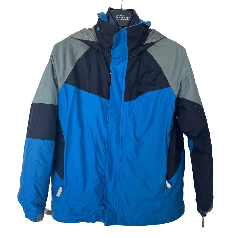 Lands End Hooded Jacket with Removable Liner Waterproof Boys M Blue Gray